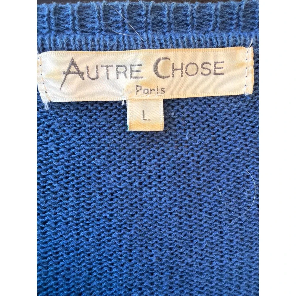 Autre Chose Paris Blue Ramie Cotton Asymmetric Pointed Hem‎ Cardigan Sweater L